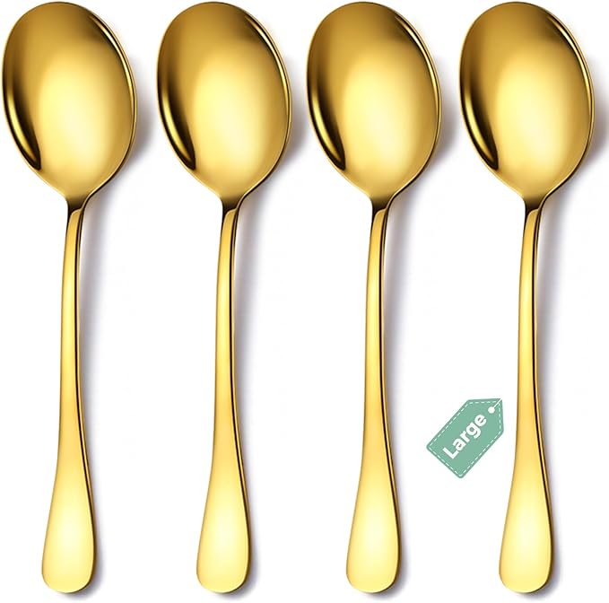 4 Piece Stainless Steel Serving Spoons Set, 10-Inch, Includes 4 Large Spoons, for
