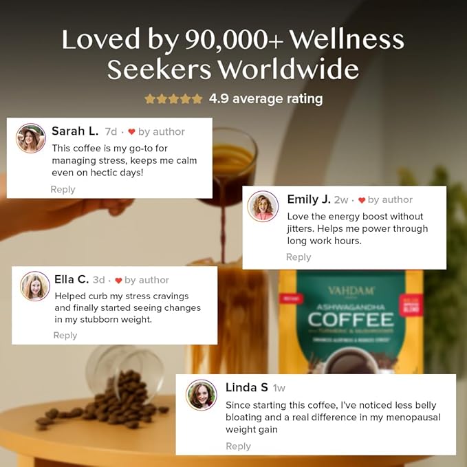VAHDAM Ashwagandha Coffee with Turmeric, Lion?™s Mane & Chaga Mushroom | Clinically Proven KSM 66