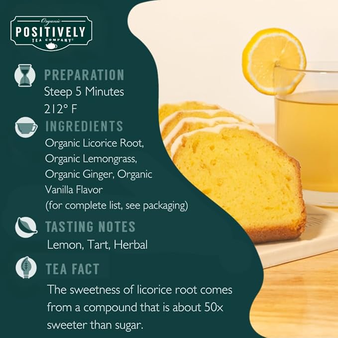 Organic Positively Tea Company, Lemon Pound Cake, Herbal Tea, Loose Leaf, 16 Ounce