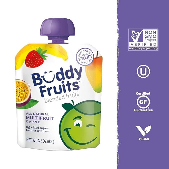 Buddy Fruits Snacks To Go Multifruit Unsweetened Applesauce 3.2oz Pouch (18pk)