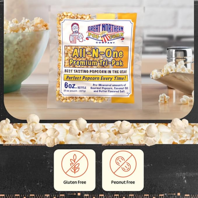 6oz Popcorn Machine Popcorn Packets - All-in-One Movie Theater Style Popcorn Kernels, Salt, and Oil