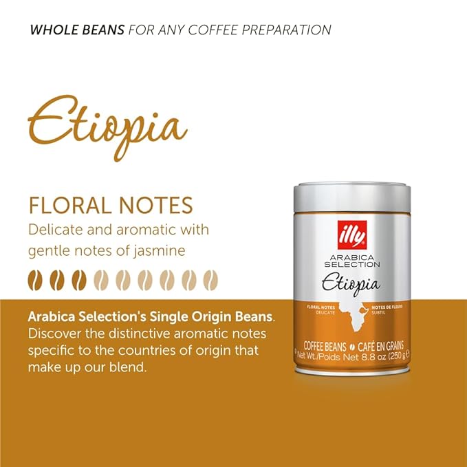 illy Arabica Selections, Ethiopia Whole Bean Coffee, 100% Arabica, Single Origin, Light Roast with