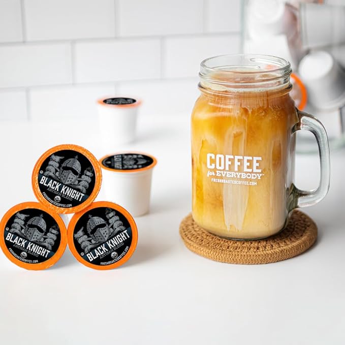 Fresh Roasted Coffee, Organic Black Knight | USDA Organic, Kosher | Dark Roast 72 Pods for K Cup