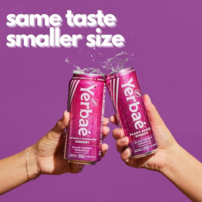 Yerbaé Energy Beverage, Black Cherry Pineapple, 120mg Caffeine. No Sugar/Calories/Carbs, Energized