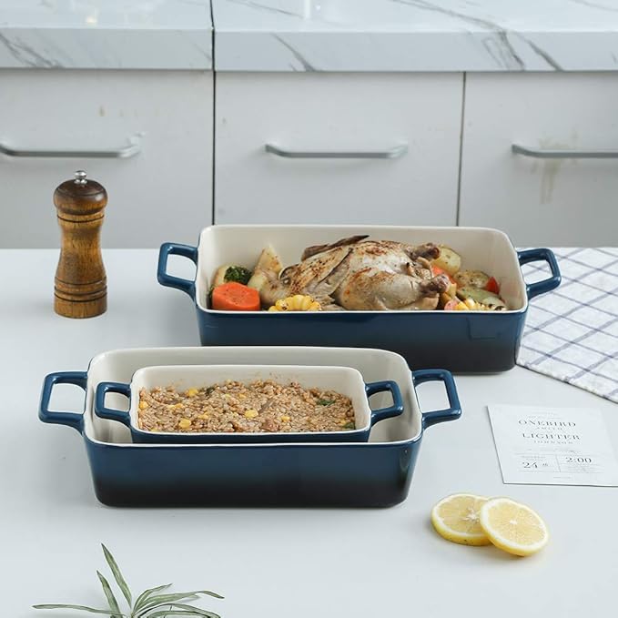 KOOV Bakeware Set, Ceramic Baking Dish, Rectangular Baking Pans Set, Casserole Dish for Cooking