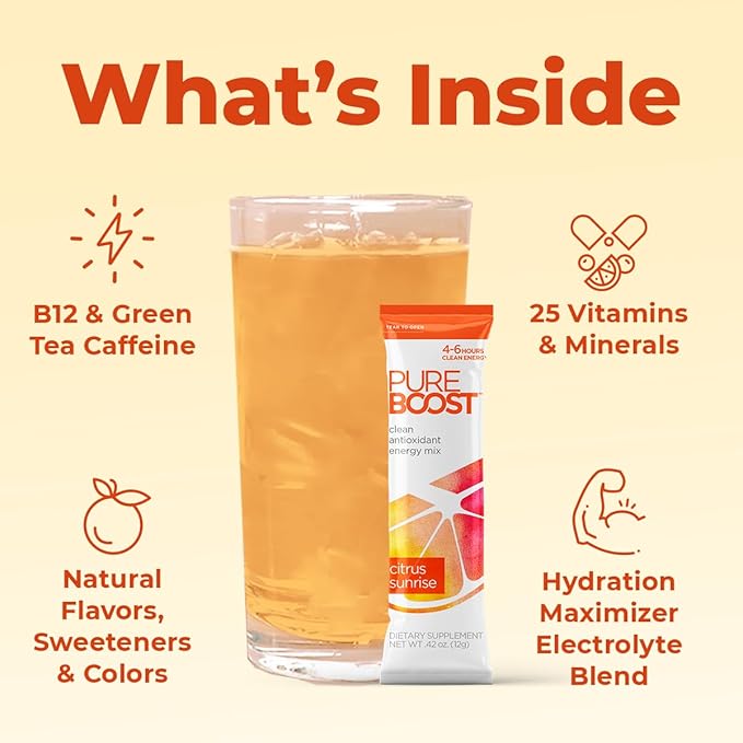 Pureboost Clean Energy Booster, Refreshing Energy Drink Mix with B12 Vitamins, Electrolytes