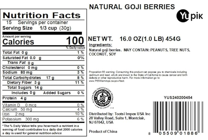 Yupik Natural Dried Goji Berries, 1 lb (16 oz), Gluten-Free, GMO-Free, Dried Fruits, Wolfberries