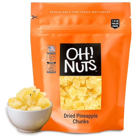 Oh! Nuts Dried Pineapple - 1.5 LB - Dried Fruit Chunks - Less Sugar Added - Dehydrated Fruit Bites