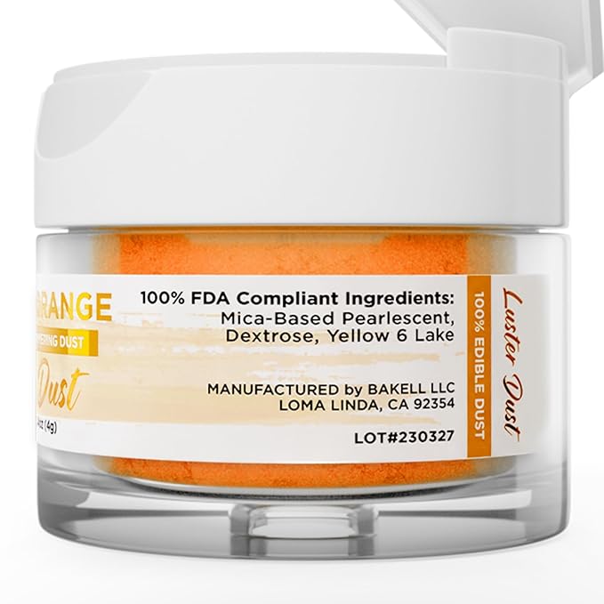 Luster Dust - Classic Orange (4g 1x Jar) | Edible Vegan Dust & Paint for Cake Decorating, Ice