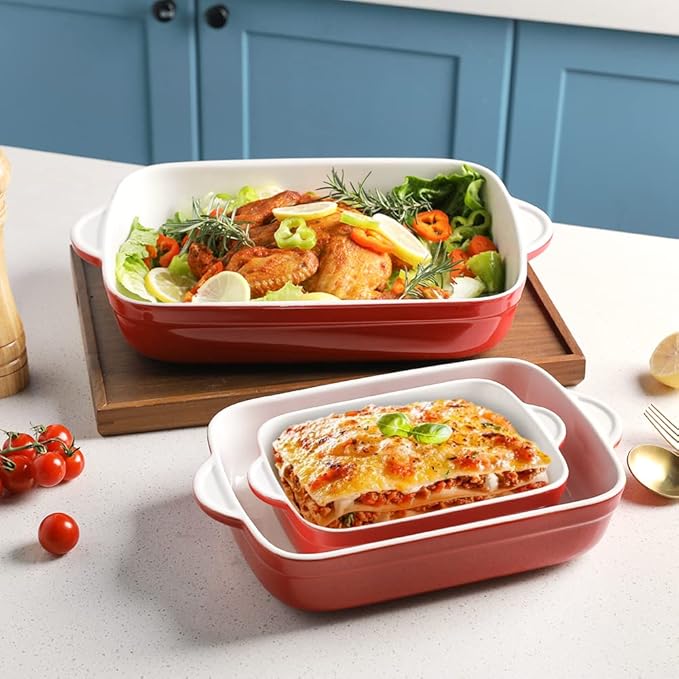 Sweejar Casserole Dishes for Oven, Ceramic Bakeware Set of 3, Lasagna Pan Deep with Handle