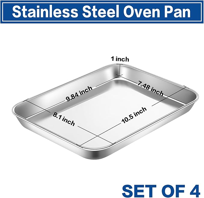 P&P CHEF 10.5 Inch Baking Cookie Sheet, Oven Pan Tray Stainless Steel Sheet Pan for Kitchen, Oven