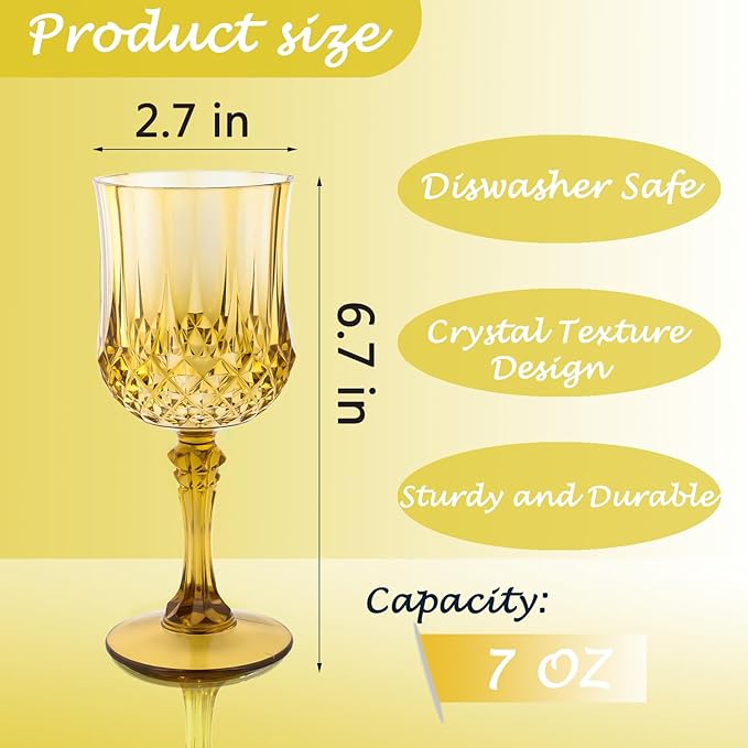 Plastic Wine Glasses，Plastic Goblets Vintage Style Cordial Drinking Glasses for Wedding Reception