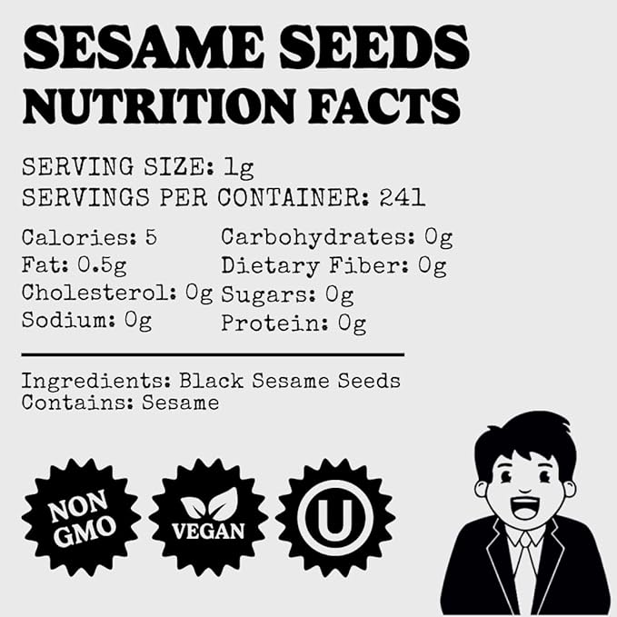 Premium Black Sesame Seeds 8.5oz - for Sushi, Tuna, Stir Fry, Bread, Poke Bowls - Kosher, Gluten