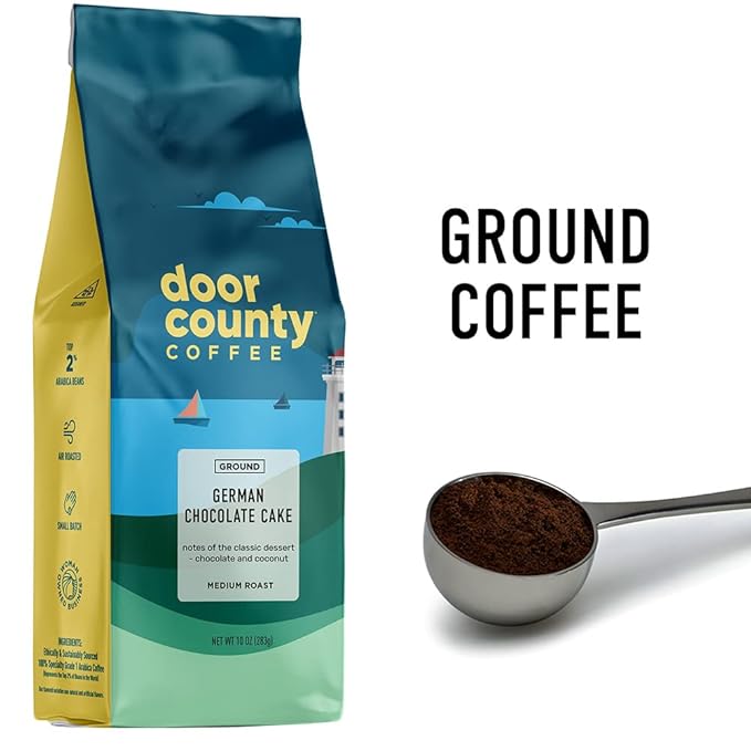 Door County Coffee German Chocolate Cake Flavored Coffee -10oz Bag - Ground Medium Roast - 100%
