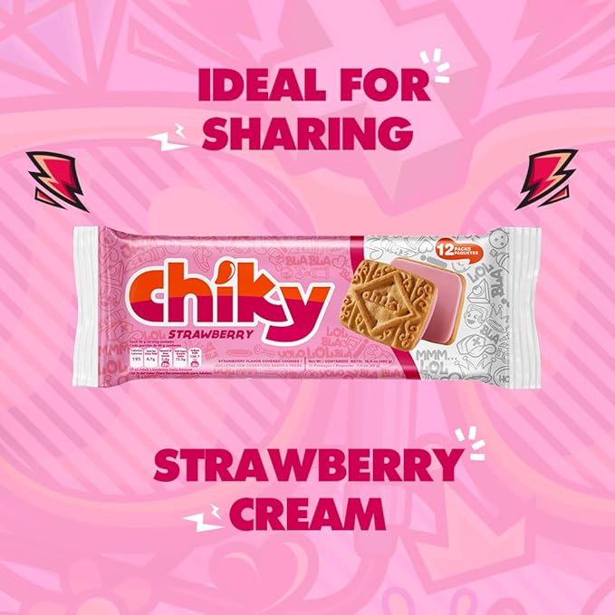 Chiky Strawberry Fudge Cookies, Crunchy & Sweet, Smooth Cream Center, Crispy Texture That Melts In