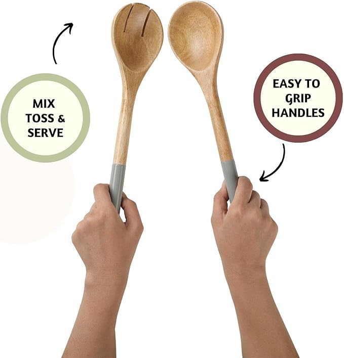 Folkulture Salad Servers or Salad Tongs, Wooden Utensils for Serving Salad, Salad Forks or Salad