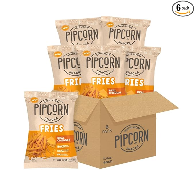Heirloom Baked Cheddar Fries by Pipcorn - 5oz 6pk - Healthy Snacks, Gluten Free Snacks, Non-GMO