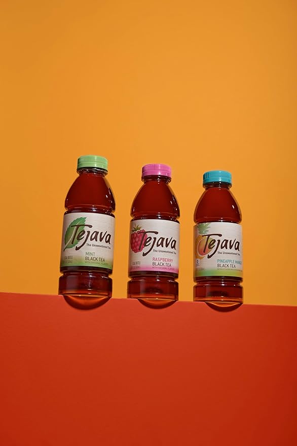 Tejava Pineapple Mango Black Iced Tea, 12 Pack, 16.9oz PET Bottles, Unsweetened, Non-GMO, Kosher