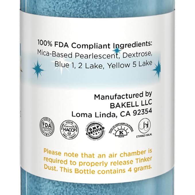 Bakell - Teal Tinker Dust (4g, 1x Mini Spray Pump) Edible Glitter for Food, Desserts, and Beverages!