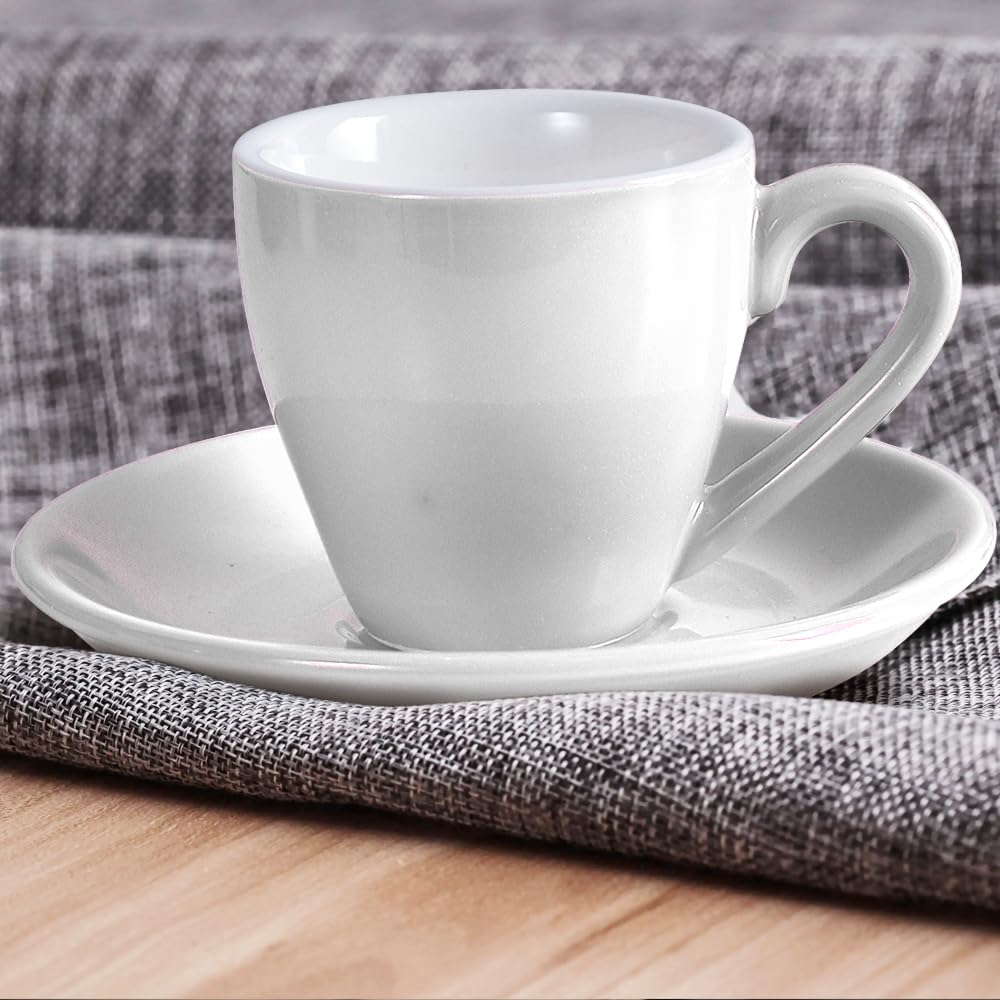 homEdge Porcelain Espresso Shot Cup Set with Saucers and Stainless Steel Spoons - 80 ml / 2.67 oz