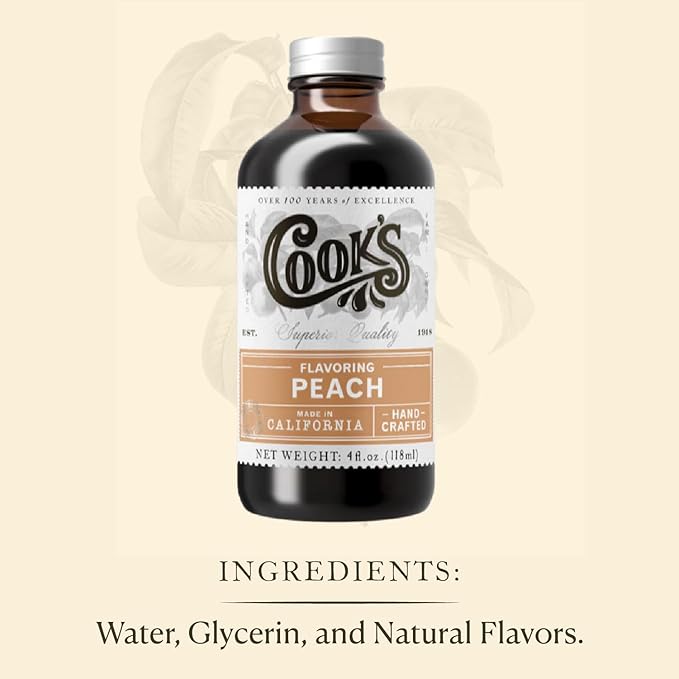 Cook's, Peach Flavoring for Baking, Preserves, Ice Cream, Jam, Cakes, 4oz