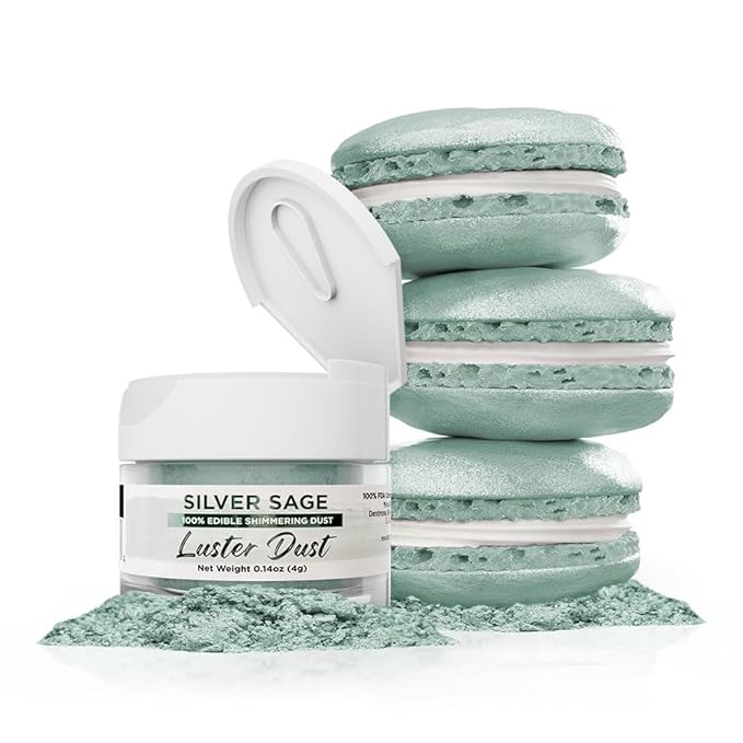 Luster Dust - Silver Sage (4g 1x Jar) | Edible Vegan Dust & Paint for Cake Decorating, Ice Cream