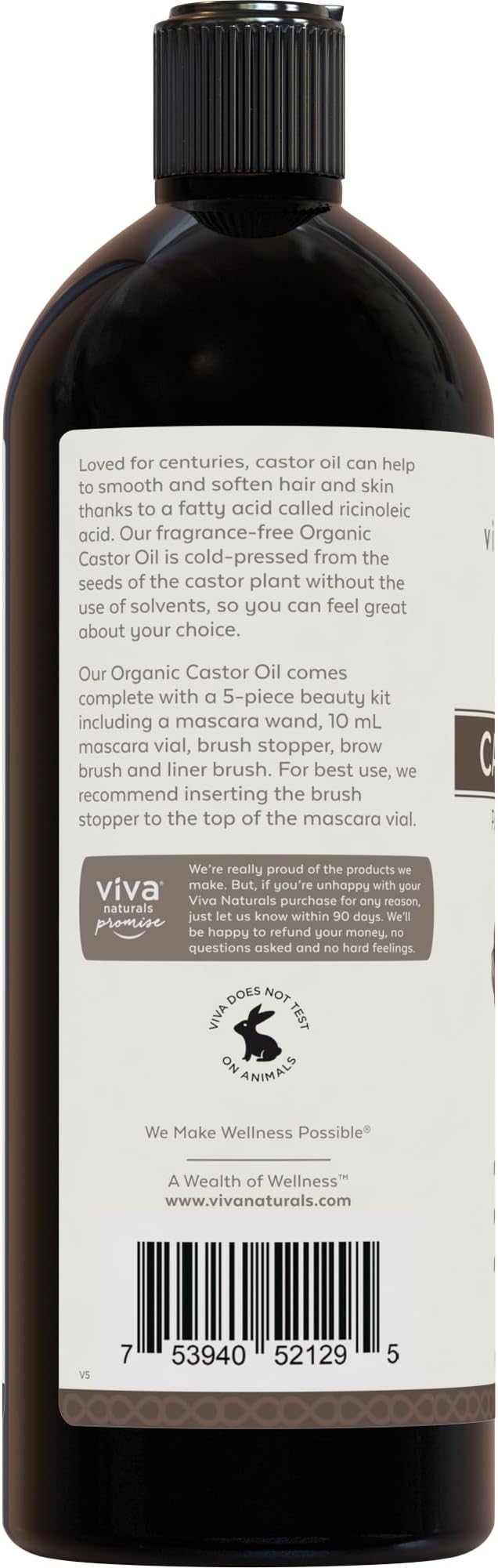 Viva Naturals Cold pressed Organic Castor Oil 16 fl oz - Castor Oil for Face, Eyelashes
