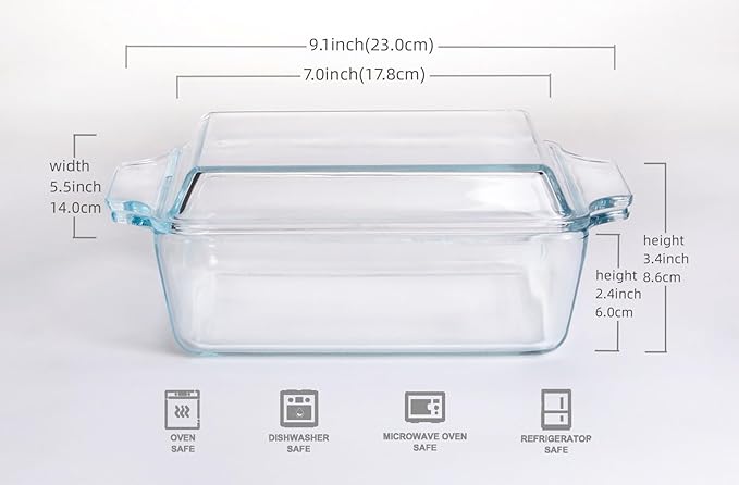 Rectangular Tempered Glass Casserole Dish, Tempered Glass Baking Dish with Glass Cover. Oven
