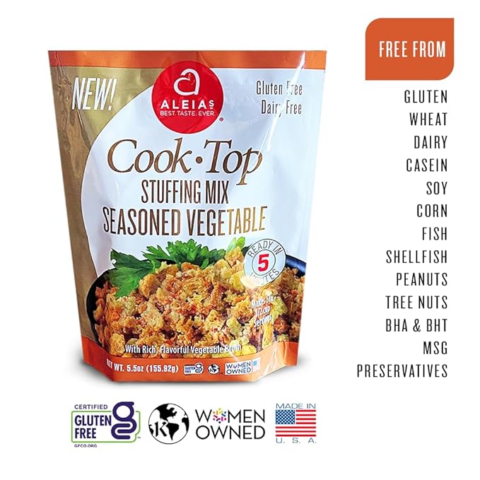 Aleia?셲 Gluten Free Cook Top Stuffing Mix ??Seasoned Vegetable, 5.5oz (3 Pack) ??Ready in 5 Minutes