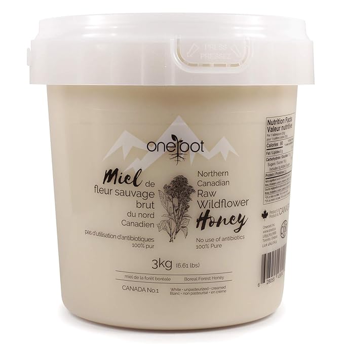 Oneroot 100% Canadian Flower Honey - Honey Wildflower Unfiltered, Unheated & Creamed, Nutrient Rich
