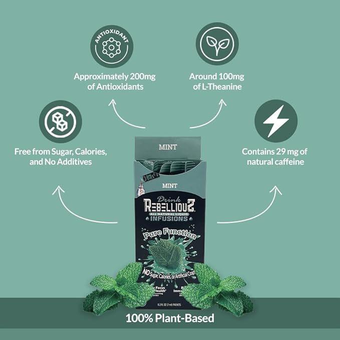 Rebellious Mint Organic Drink Mix ??Organic Zero Calorie Energy Drink Mix | Monk Fruit & Green Tea
