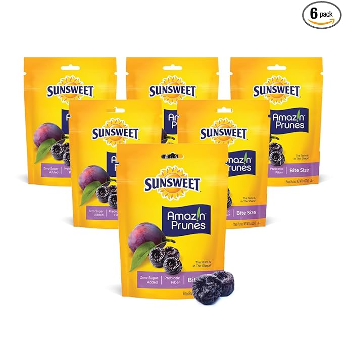 Sunsweet Amazin' Prunes - Bite Size Prunes Pitted Unsweetened & Dried - Gluten Free, Vegan, Low Fat