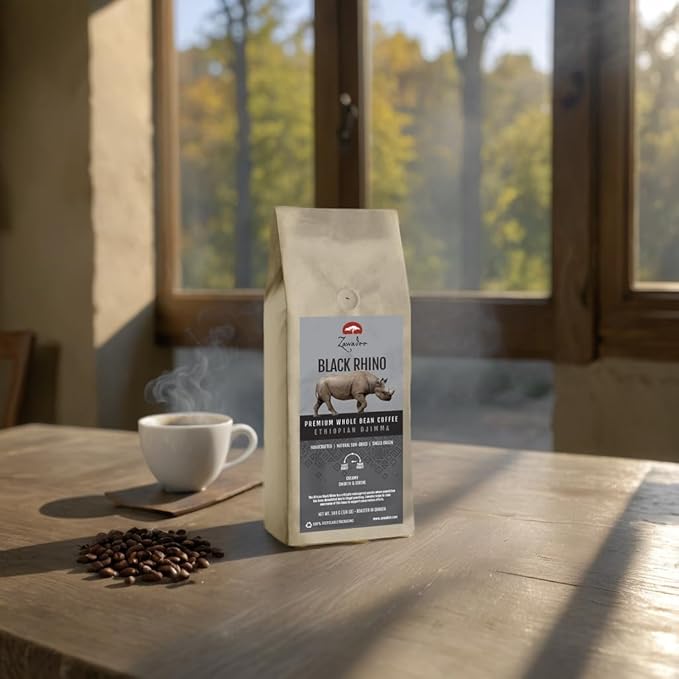 Whole Bean Coffee Black Rhino Ethiopian Djimma 3/4 lb 340 grams