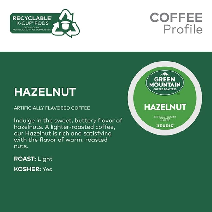 Green Mountain Coffee Roasters Hazelnut Coffee, Keurig Single Serve K-Cup Pods, Light Roast, 48