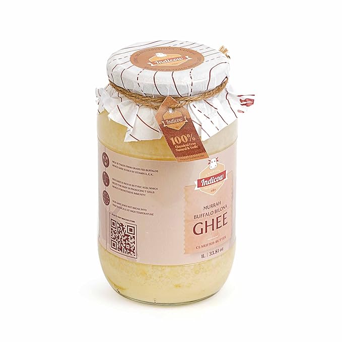 Indicow Murrah Buffalo Desi Ghee | Grass Fed Buffalo| Pure Authentic Vedic (1000ML(33.8oz), Buffalo