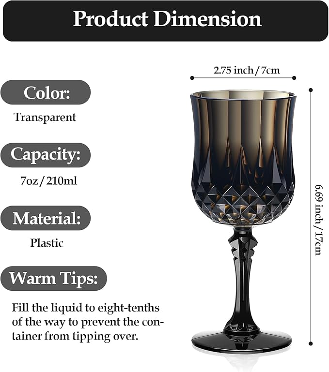 XUWAIDSGN 7oz Plastic Vintage Wine Glasses Drinking Glasses Unbreakable Wedding Glassware Crystal