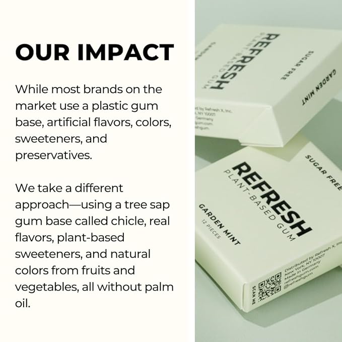 Refresh Gum, Xylitol, Natural, Sugar Free, Long Lasting, Plastic Free, Natural Flavors & Organic
