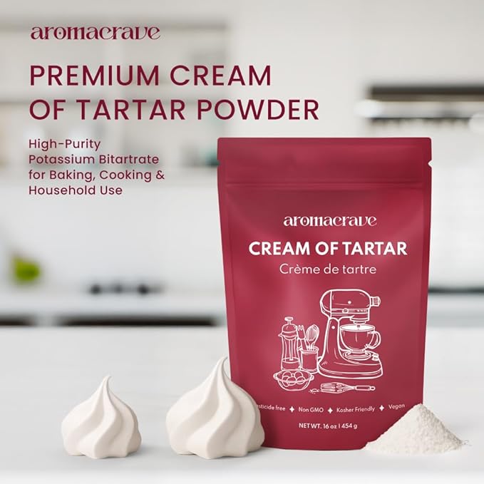 AROMACRAVE Cream of Tartar Powder, High-Purity Potassium Bitartrate for Baking & Cooking