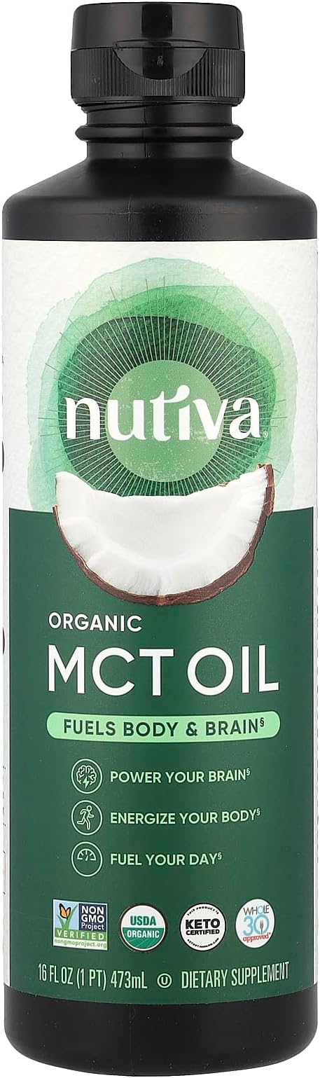 Nutiva Organic MCT Oil, Kosher, Keto Friendly, USDA Certified Organic, Non-GMO, 16 Fluid Ounce