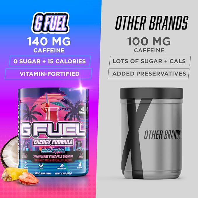 G Fuel Miami Nights Energy Drink Powder, Pre Workout Caffeine Mix for Gaming, Sugar Free Focus