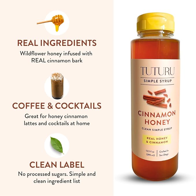 Cinnamon Honey Simple Syrup for Coffee, Cocktails, Tea, Matcha - Clean Simple Syrup with Real