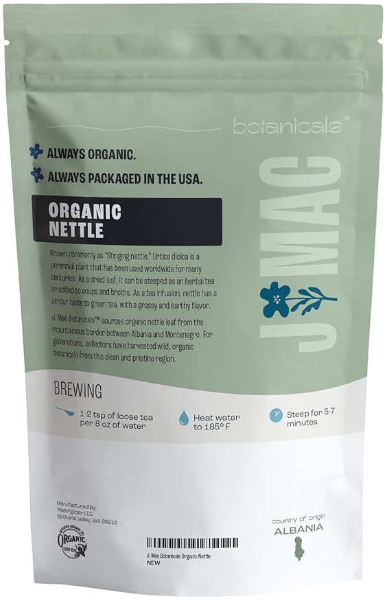 J MAC BOTANICALS Organic Nettle Leaf Herbal Tea (4 oz, 50+ Cups) Certified USDA Organic, Dried