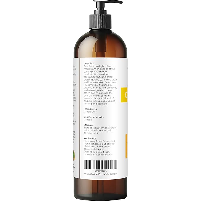 velona Canola Seed Oil 8 fl oz | 100% Pure and Natural Carrier Oil | Refined, Expeller pressed |