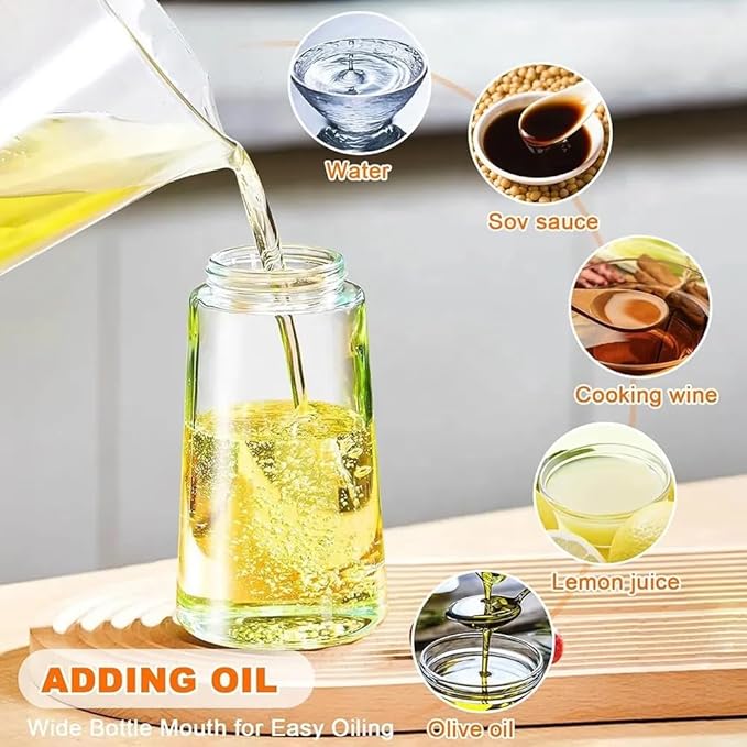 Oil Sprayer for Cooking 2 in 1, 470ml/16oz, Oil Spray & Dispenser Glass Bottle, Food-grade material