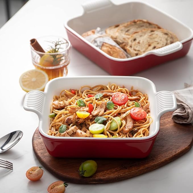 Sweejar Ceramic Baking Dish, 9 x 9 Cake Baking Pan for Brownie, Porcelain Square Bakeware with