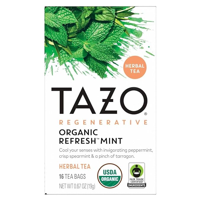 TAZO Tea Bags, Regenerative Organic: Refresh Mint Herbal, Zen Green, Green Ginger, Chai Black