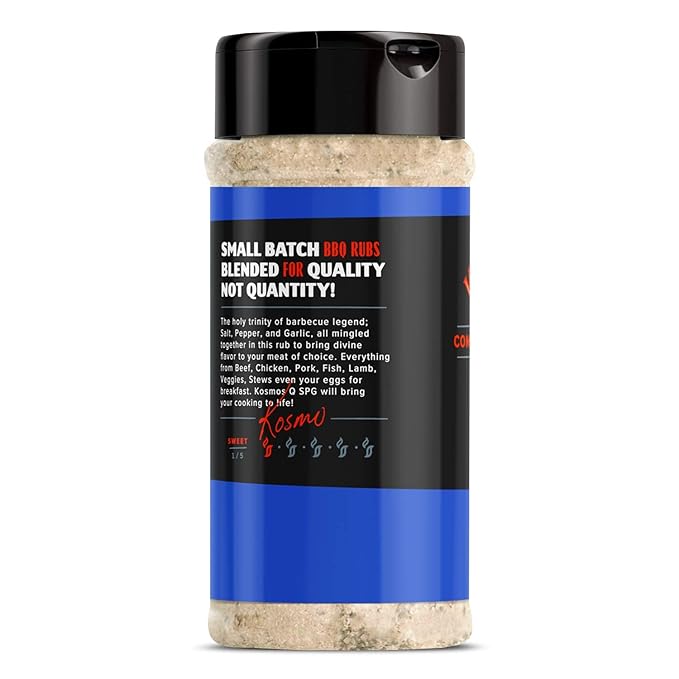 Kosmos Q SPG BBQ Dry Rub, Bold Salt Pepper Garlic Blend with Organic Cane Sugar, BBQ Seasoning for