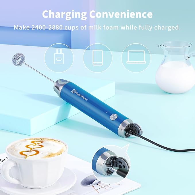 Maestri House Rechargeable Milk Frother with Stand, LunaFro Handheld Electric Foam Maker Waterproof