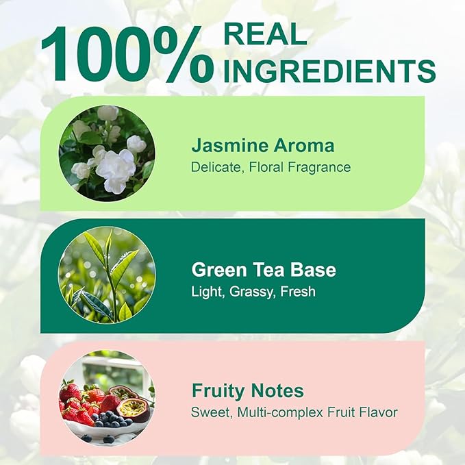 WT WEETEE Fruity Jasmine Green Tea Bags 100 Counts, Flavored Green Tea with Jasmine, Grapes
