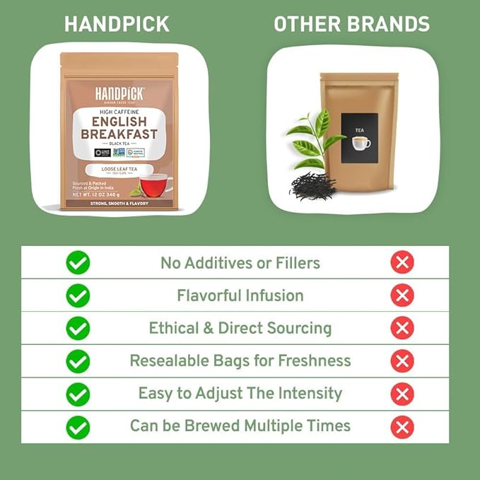 HANDPICK, English Breakfast Tea Loose Leaf (340g/12oz) Strong, Robust, High Caffeine Black Tea